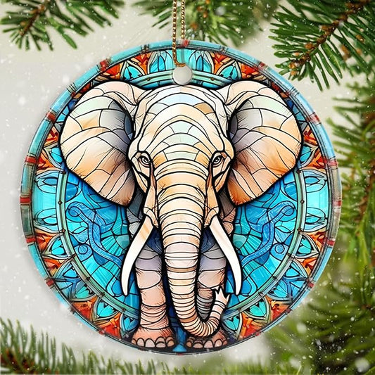 Elephant Ceramic Ornament - Christmas Tree Elephant Keepsake Gifts - Animal Lovers Ornament
