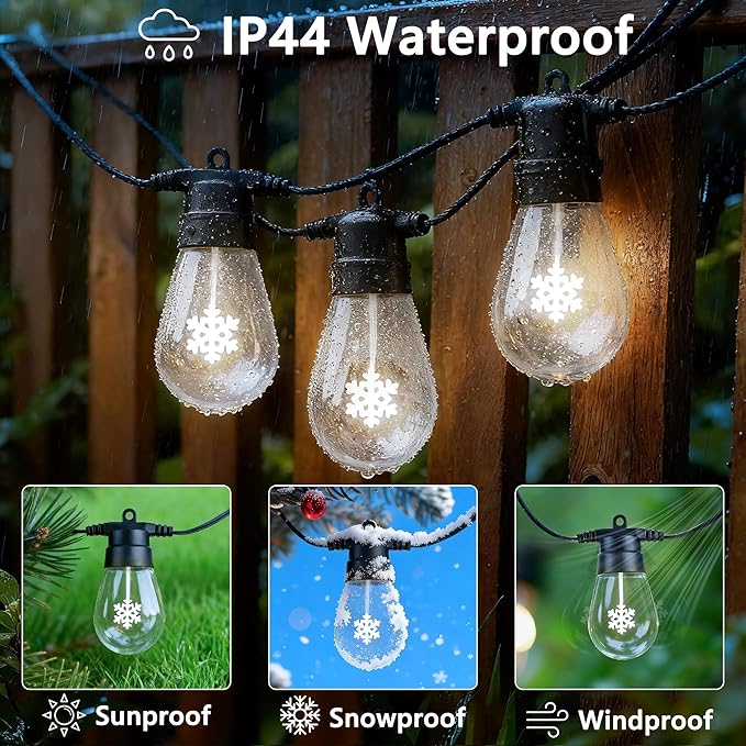 LED Christmas Lights, 50FT Patio Lights with 16Pcs Shatterproof S14 Bulb(1 Spare), 4 Lighting Mode, Connectable, Waterproof White Edison Plastic Bulb Hanging Light for Yard Gazebo Porch Décor