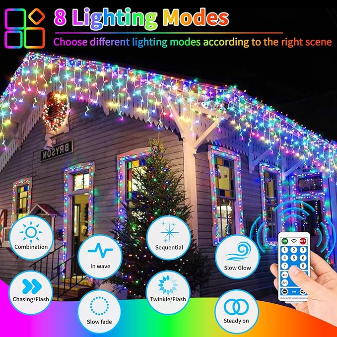 Solar Christmas Lights Outdoor, 66+16Ft 660LED Multicolor & Cool White Dual Color Changing Icicle Lights 2400mAH Connectable Rechargeable Dimmable Remote 8 Modes for Xmas House Roof Holiday Party