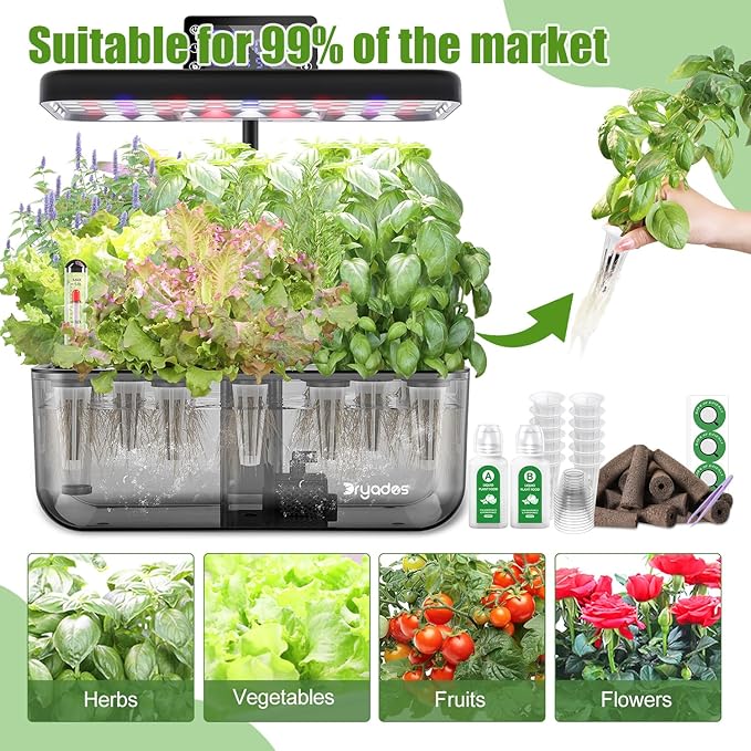 12 Pods Gourmet Herb Seed Kit Compatible with All Hydroponics, Hydroponic Growing Kit with Nutrient Solution, Seeds & Grow Sponges – Indoor Garden for Fresh Herbs & Vegetables (Nutrient & Basil)