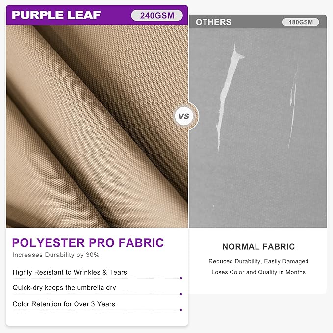 PURPLE LEAF 10 FT Cantilever Umbrella Outdoor Patio Umbrella, Large Offset Square Umbrella, Windproof Heavy Duty Hanging Outside for Patio, Sand Dune