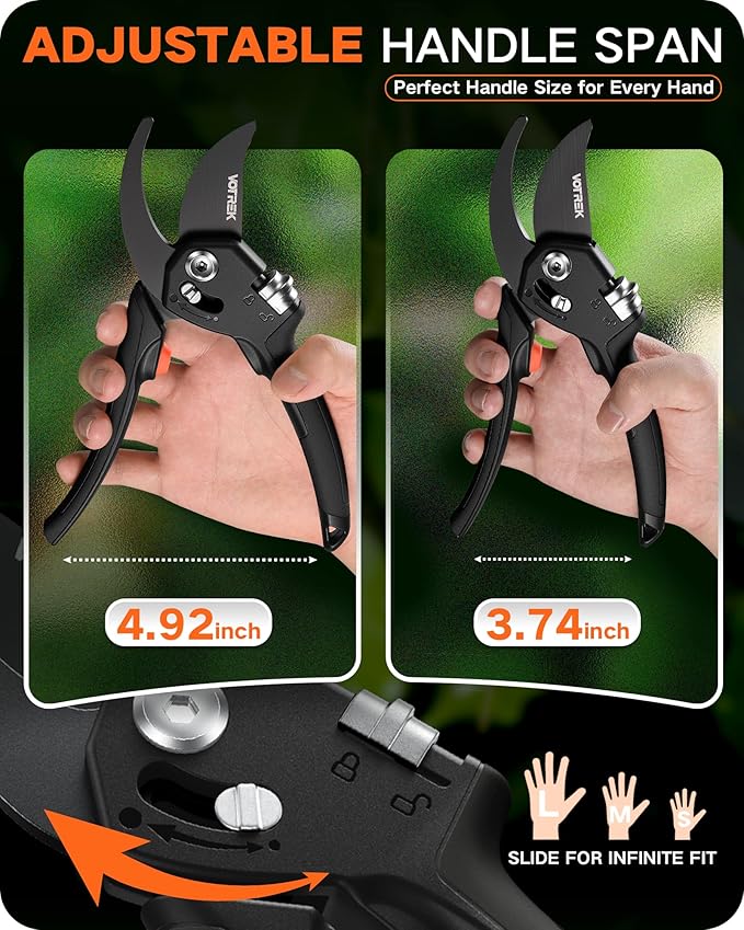 8.5 Pruning Shears for Gardening, ¡¼Unique Stepless Handle Opening¡½Professional Bypass Garden Clipper for All Hands, SK5 Steel Blades, Heavy Duty Ergonomic Plant Pruners for Branch