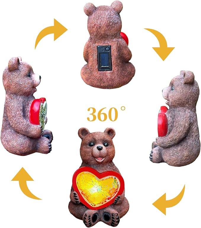 Solar Brown Bear Statue, Outdoor Garden Decor with Colorful Mosaic Glass, Solar Powered Automatic Night Light for Yard, Patio, Pathway, Unique Wildlife Animal Sculpture Gift
