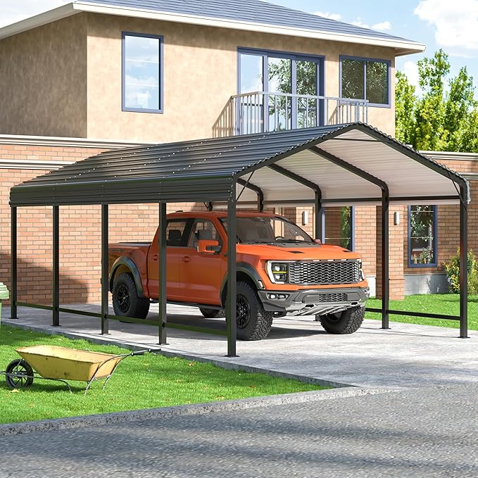VIWAT Carport 12x20 FT Metal Carport with Enhanced Base Outdoor Heavy Duty Garage Galvanized Car Shelter for Pickup, Boat, Car and Tractors