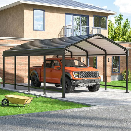 VIWAT Carport 12x20 FT Metal Carport with Enhanced Base Outdoor Heavy Duty Garage Galvanized Car Shelter for Pickup, Boat, Car and Tractors
