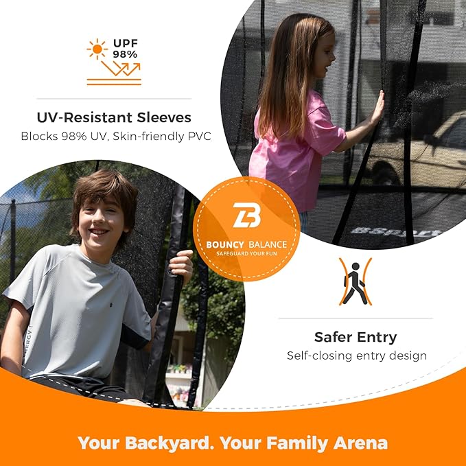 Trampoline Outdoor 10FT 14FT 16FT with Enclosure, 6 Reinforced U-Shaped Legs with Center Support, ASTM Approved, Recreational Trampoline for Kids and Adults