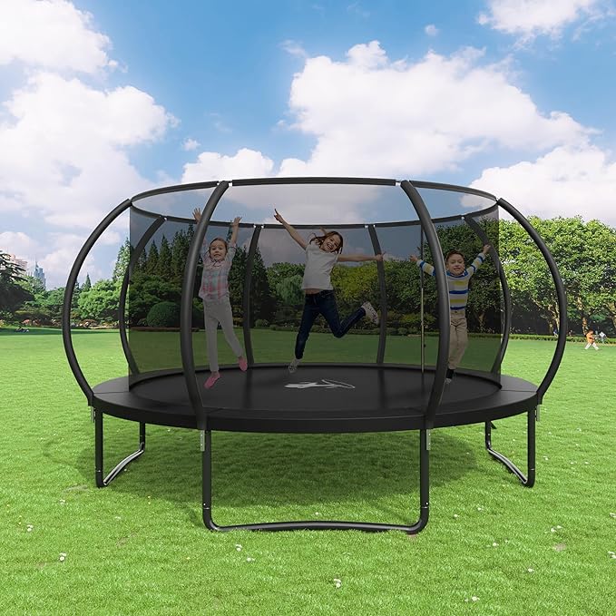 Polar Aurora 10FT 12FT 14FT 16FT Outdoor Trampoline with Safety Enclosure Net, Thickened Spring Pad，ASTM Approved Recreational Trampoline for Kids and Adults,Anti-Rust Coated Frame and Thickened Mat