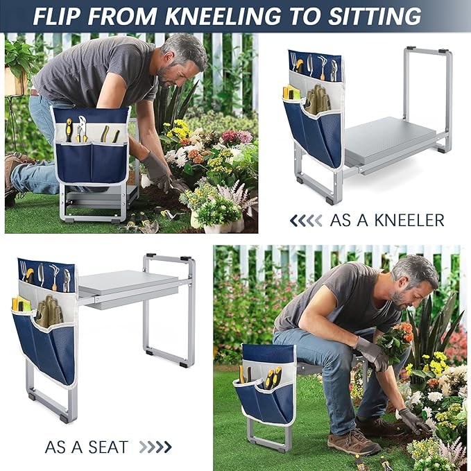 FLINTER Garden Kneeler and Seat, 10.2 Wider Heavy Duty Thick Gardening Bench for Kneeling and Seat - Multifunctional Kneeler Bench, Gardening Gifts for Women, Seniors Grandparents, Gray