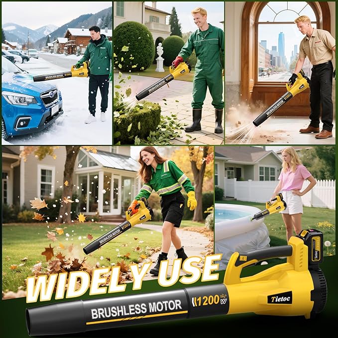 Leaf Blower Cordless with 2¡¿5.0Ah Battery and Fast Charger,1200W Handheld Blower for Lawn Care,6 Speed Powerful Electric Leaf Blower for Snow Removal,Patio,Dust,Car Blowing Water