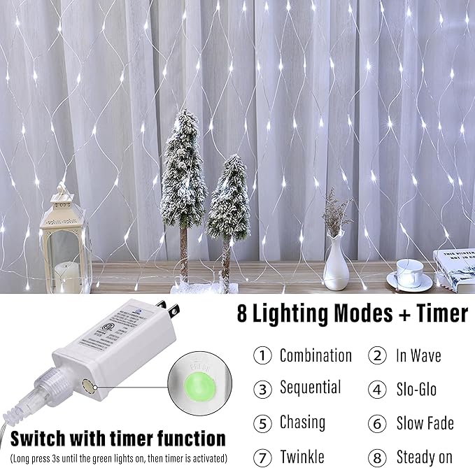 Joomer Christmas Net Lights - 2PACK 12FT x 5FT 360 LED Plug-in Mesh Lights, Waterproof with 8 Modes, Timer, Connectable for Bushes, Trees, Garden, Outdoor Christmas Decor (Clear Wire, White)