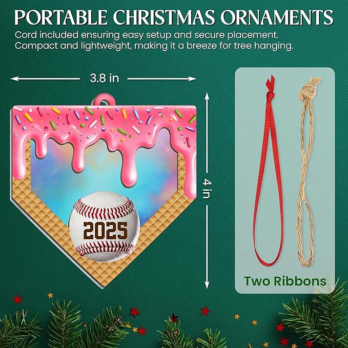 FLAGWIX Baseball Ornaments for Christmas Tree - 2D Flat (Not 3D) Suncatcher Christmas Ornaments 2025 - Baseball Gifts for Sporty Girls, Baseballs Player Gifts for Teen Girls Daughter Granddaughter