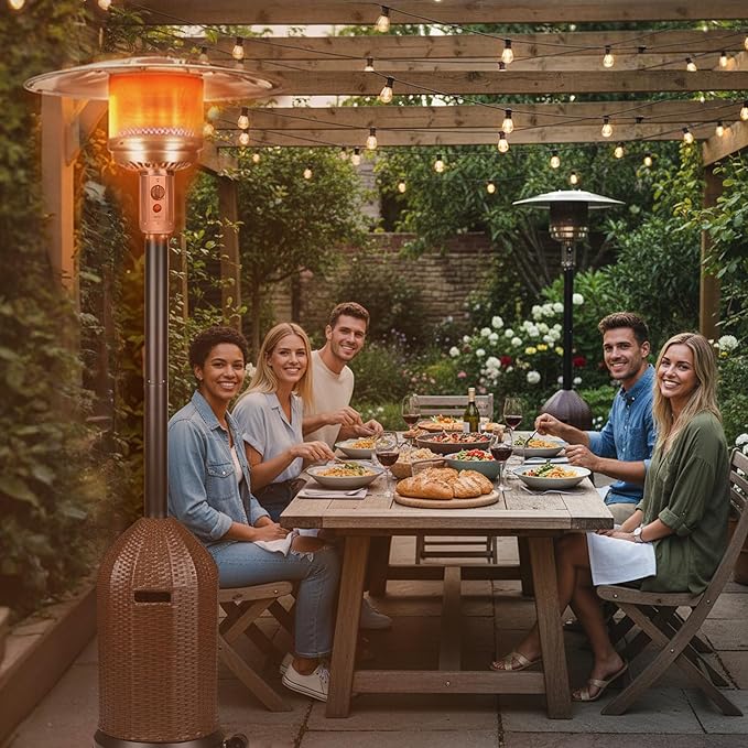 MAJARO 50,000 BTU Outdoor Propane Patio Heater with Wheels ? Wicker-Style Propane Tank Cover, Weighted Base, Easy Ignition & Safety Tilt Shut-Off for Patio & Outdoor Living Spaces