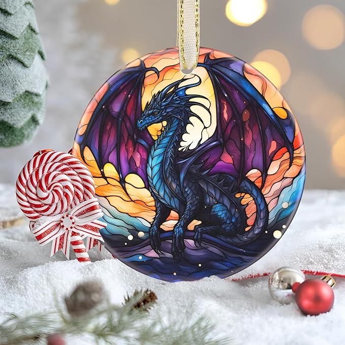 Christmas Ornaments, 3.5 Inch Ceramic Dragon Hanging Ornament, Christmas Tree Ornaments, Gifts for Son, Xmas Gifts, Unique Gift Idea, Perfect for Holiday Party, Tree, Window, Wall Decor