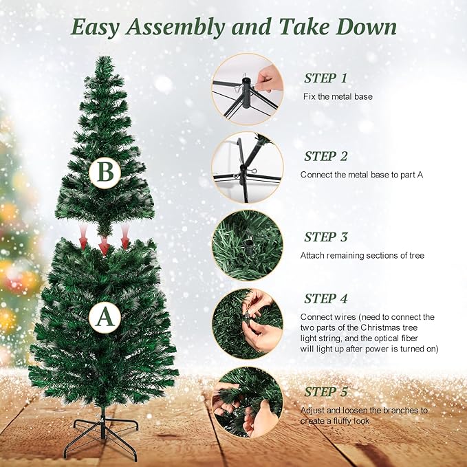 Uten 3 Color Fiber Optic Christmas Tree, 4 FT Pre-Lit Artificial Xmas Tree, PVC Material 125 Tips for Holiday Home Decor Indoor, Easy Assembly for Office, Decoration