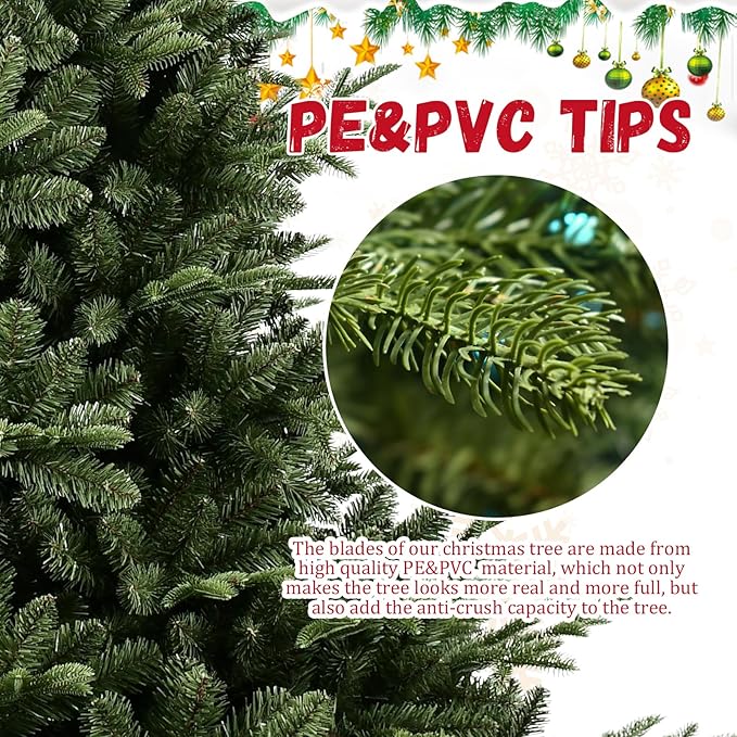 Unlit Outdoor Christmas Tree - Leheyhey 7ft Artificial Holiday Christmas Pine Tree - Hinged Spruce Holiday Xmas Tree for Home, Office, Party Decoration with 2296 PE&PVC Mixed Branch Tips