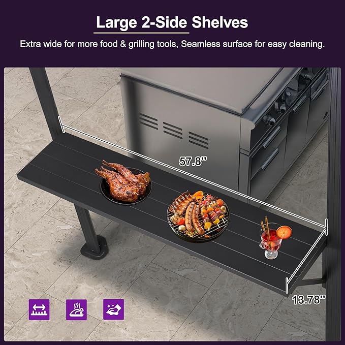PURPLE LEAF 6' X 9' Hardtop Grill Gazebo for Barbecue Patio Permanent Metal Double Roof with Ceiling Hook and Shelves Outdoor Aluminum Sun Shade BBQ Gazebo