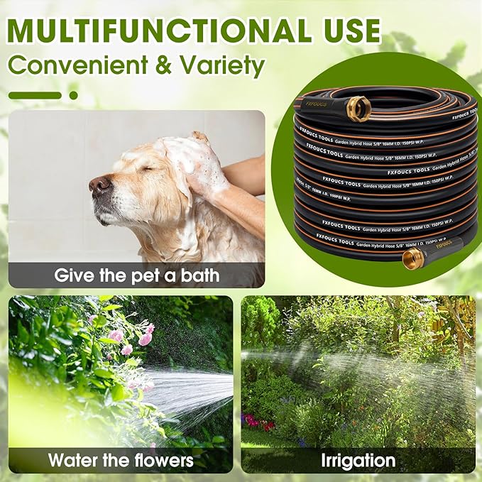 Heavy Duty Garden Hose ? 5/8 Inch Flexible, Lightweight Hybrid Hose with 600 PSI Burst Pressure, Swivel Handle, and Durable Copper Male/Female Fittings (Black, 100FT)
