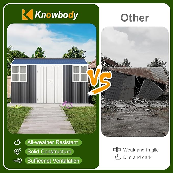 12x10 FT Metal Sheds & Outdoor Storage with Floor: Heavy Duty Garden Sheds with Dual Transparent Roof Panels, 2x4-Pane Windows & Hinged Double Door, Tool Shed w/Base for Backyard, Garden, Patio, Grey