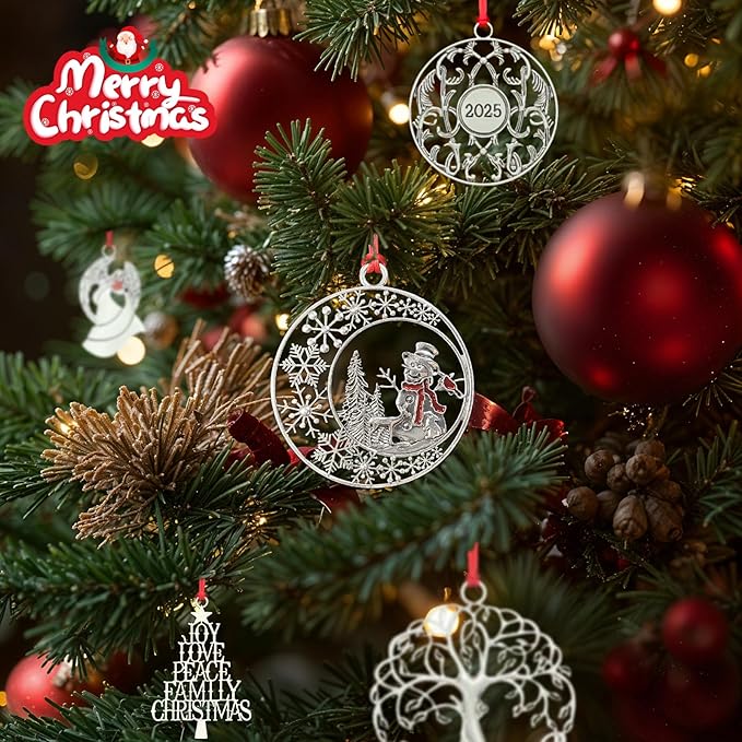 Christmas Ornaments 2025 Solid Pewter Christmas Tree Ornaments Handcrafted Pewter Xmas Pendants Decoration DIY Festive Home Hanging Ornaments for Christmas Trees Winter Decor