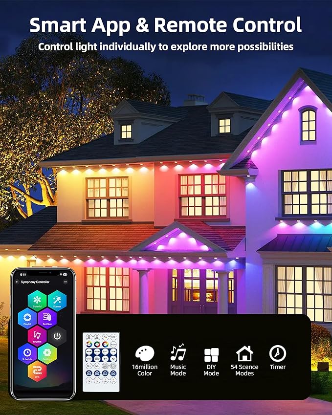 Permanent Outdoor Lights, 111ft with 72 RGBIC LED Light with App Control, Waterproof Permanent Christmas Lights for Outside Roofline Decor, Garden Decor, House,Party, Holiday Xmas Decoration