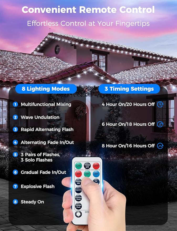 Brightever LED Christmas Lights Outdoor, 295 FT 900 LED Christmas Tree Fence Lights with Remote - 8 Lighting Modes & 3 Timers, Cascading Twinkle Light Decor for Outside, Garden, Lawn (Cool White)