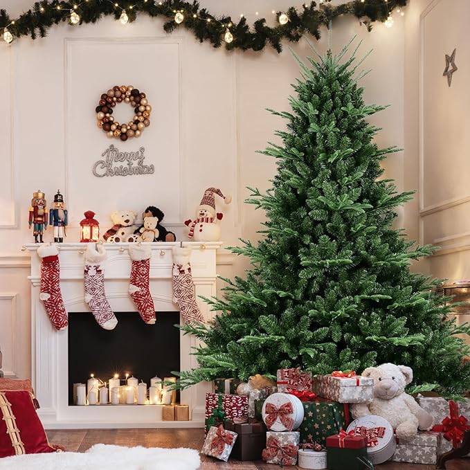 Full Realistic Christmas Tree, 6ft Artificial Christmas Tree with 1610 PE&PVC Flame-Retardant Tips, Unlit Spruce Christmas Tree, Auto Hinged Faux Xmas Tree for Home Office Holiday Decor