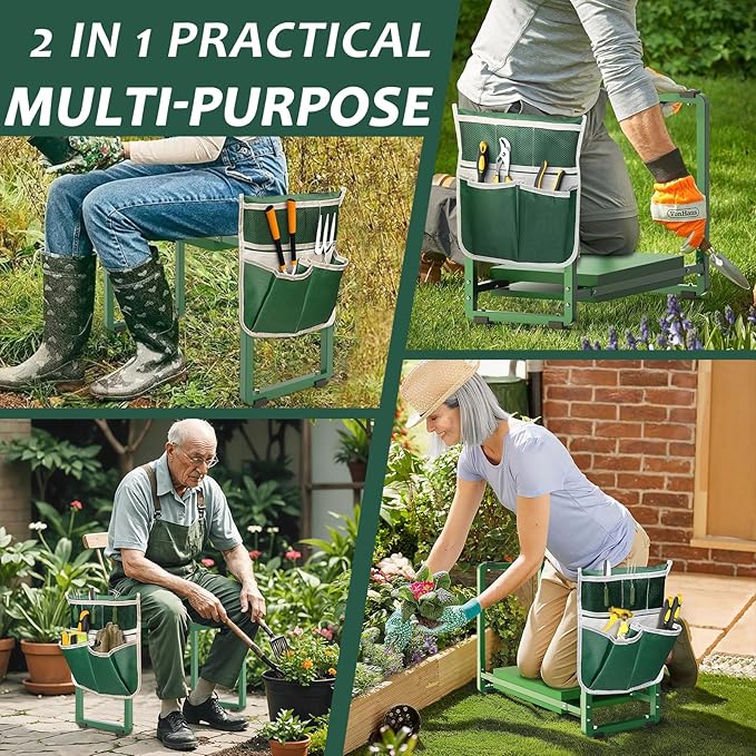FLINTER Garden Kneeler and Seat, 10.2 Wider Heavy Duty Thick Gardening Bench for Kneeling and Seat - Multifunctional Kneeler Bench, Gardening Gifts for Women, Seniors Grandparents, Green