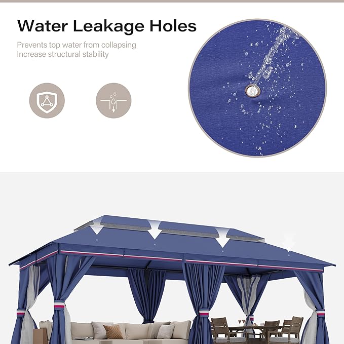 LAUSAINT HOME Outdoor Patio Gazebo 10'x20' with Expansion Bolts, Heavy Duty Party Tent & Shelter with Double Roofs, Mosquito Nettings and Privacy Screens for Backyard, Garden, Lawn, Elegant Navy Blue