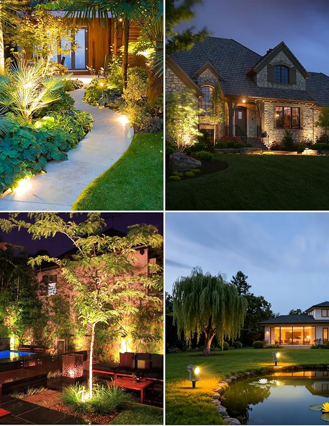 ZYAN Solar Landscape Spot Lights Outdoor 24ft Cable 6W Monocrystalline Panel & USB-C Powered 5400mAh All-Night Lighting Auto Dusk to Dawn IP65 Waterproof Warm White LED Uplights for Yard Pathway Trees
