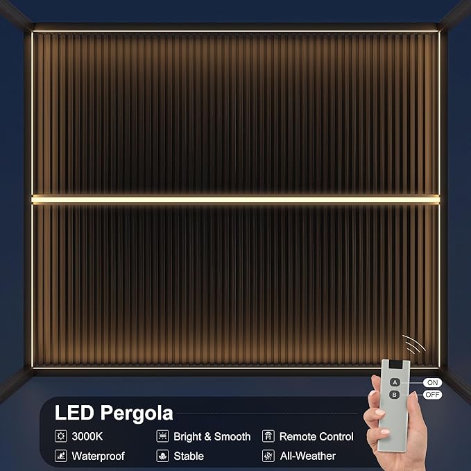 PURPLE LEAF LED Louvered Pergola 94AS 10'x 14' Full Aluminum Frame and Adjustable Roof Integrated Strip Lights for Outdoor Deck Garden Patio Gray Hardtop Gazebo Pergola