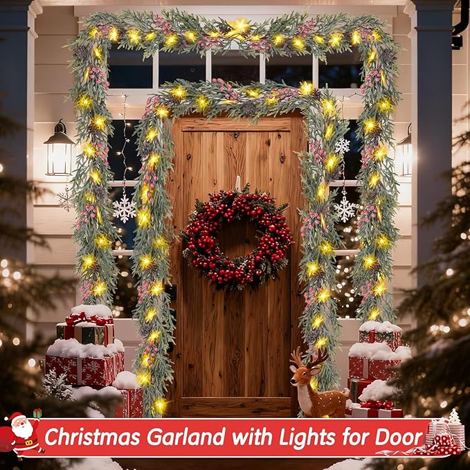 Christmas Garland with Lights Pine Garland Lighted Prelit Christmas Garlands for Mantle Stairs Xmas Garlands Lighted Garland Battery Operated Home Decor Christmas Decorations Outdoor Indoor