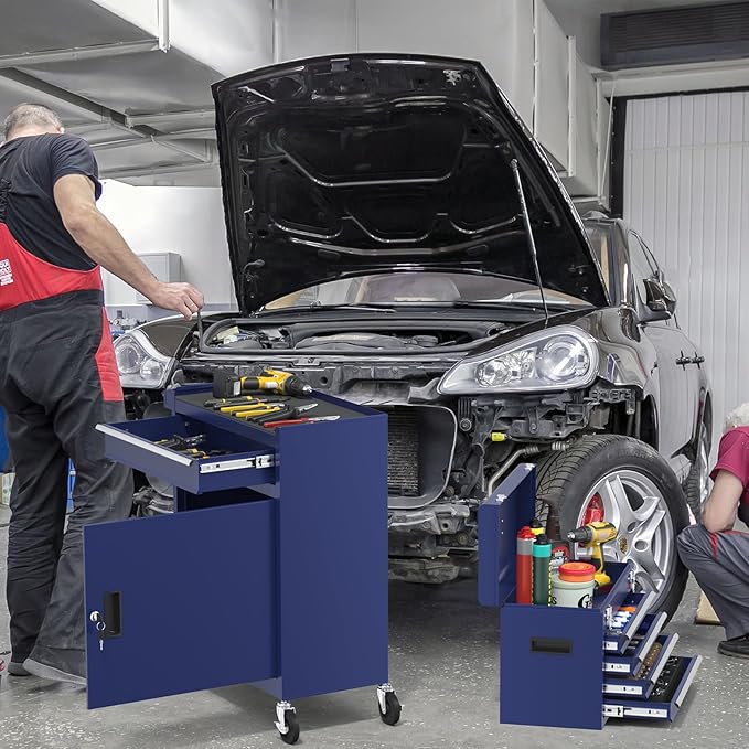 Rolling Tool Box with Wheels, 5-Drawer High Capacity Tool Chest with Wheels, Removable Storage Toolbox with Lock for Garage, Workshop (Darkblue)