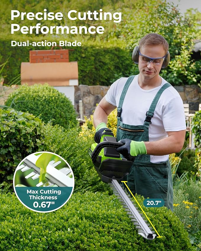20'' Hedge Trimmer Cordless with Battery, 3000RPM Electric Handheld Bush Clipper with 2pcs 2000mAh Rechargeable Batteries, 180¡Æ Rotatable Head, 2/3'' Blade Gap Green