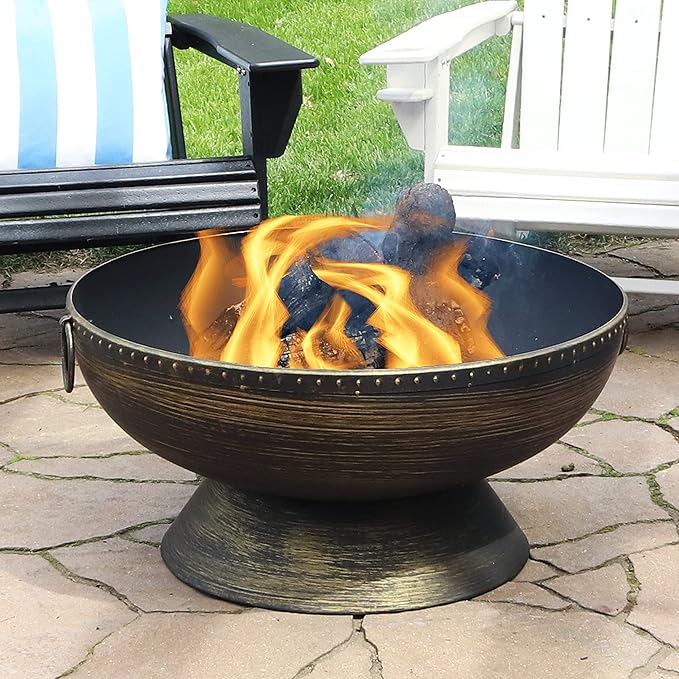Sunnydaze 30-Inch Large Outdoor Fire Pit - Wood Burning Fire Pit for Outside with Poker and Screen - Black Finish - Regal Cauldron