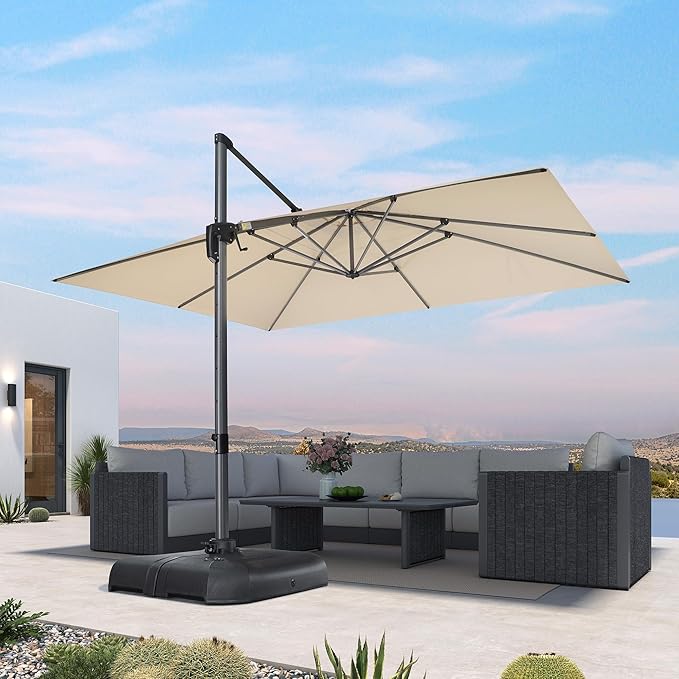PURPLE LEAF 10' X 13' Patio Umbrella Outdoor Cantilever Rectangle Umbrella Aluminum Offset Umbrella with 360-degree Rotation for Garden Deck Pool Patio, Beige