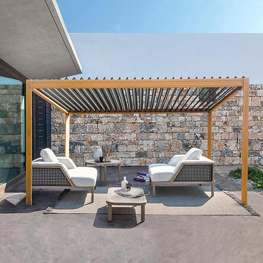 10’ x 13’ Louvered Pergola, Outdoor Pergola Aluminum Frame with Adjustable Rainproof Metal Roof, Permanent Sun Shade with Drainage System for Backyard, Garden and Lawn (Wooden Grain)