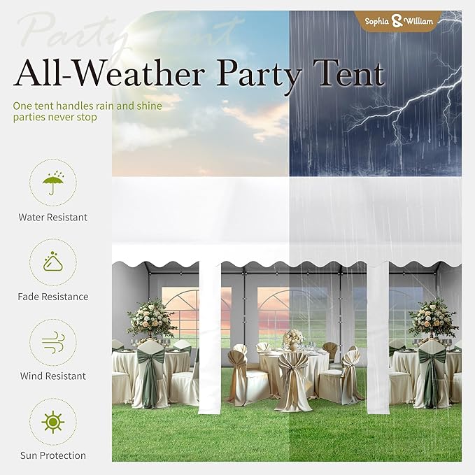 Sophia & William Tents for Parties Party Tent 16x20 ft, Outdoor Canopy Carpas para Fiestas Heavy Duty, Large Waterproof Patio Event Wedding Tent White with Sidewalls Walls for Backyard