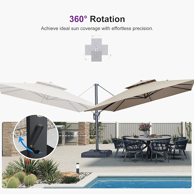 PURPLE LEAF 12 FT Cantilever Umbrella Outdoor Patio Umbrella, Large Offset Square Umbrella, Windproof Heavy Duty Hanging Outside for Patio, Sand Dune
