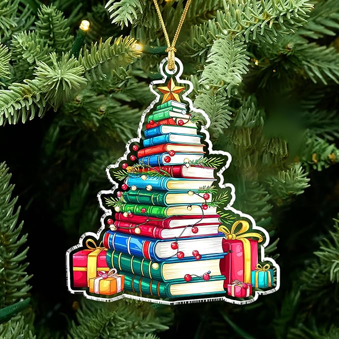 Book Lover Christmas Ornament – Book Tree Acrylic Ornament for Readers, Teachers, Librarians – Book Ornaments for Christmas Tree for Bookworms and Literary Fans 2025