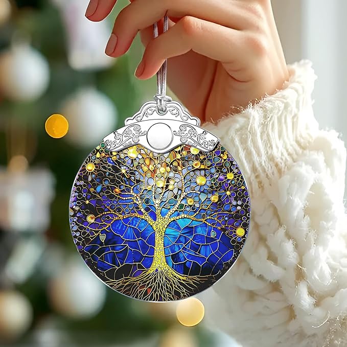 Tree of Life Stained Glass Ornament, Christmas Ornaments – Christmas Tree Decor, Holiday Decor, Xmas Stocking Stuffers, Gift Idea, Gifts for Coworker, Friend, and Family