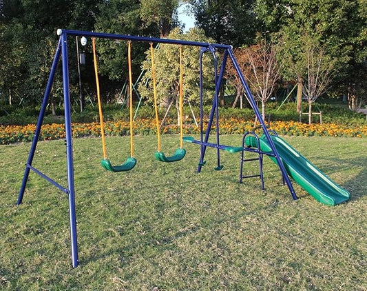 Swing Set for Kids Backyard Playground A-Frame Heavy-Duty Metal Swing Sets with Slide Outdoor (4 in 1)