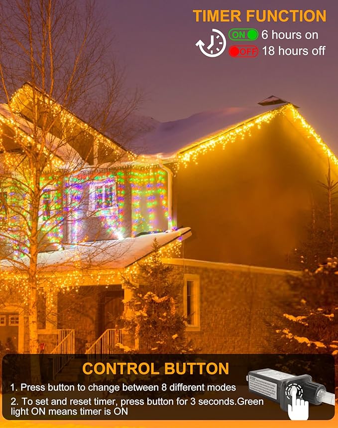 Christmas Icicle Lights for Outside 1000 LED 98FT with 160 Drops, Warm White Waterproof Fairy String Lights for Roof/Gutter/Wedding, 8 Modes & Remote, Timer, Energy-Efficient Holiday Decorations