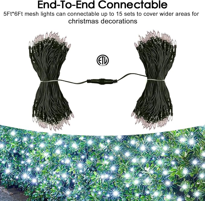 Christmas Net Lights Outdoor for Bushes, 6x5ft 120LED Net Light Outdoor Mesh Lights, Connectable Waterproof Net Light for Bushes,Garden,Yard,Trunk,Xmas Tree,Christmas Décor (Cool White)