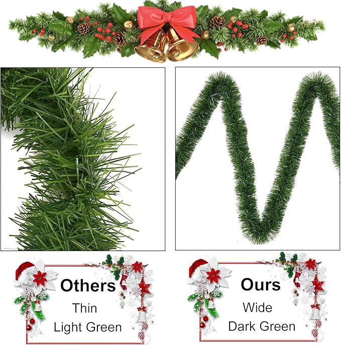 4 Pack 50 Feet Christmas Garland for Outdoor/Indoor Decoration, Soft Greenery Artificial Garland Decorations, Non-lit Green Xmas Garlands Perfect for Party Home Garden and Holiday Festival Decor