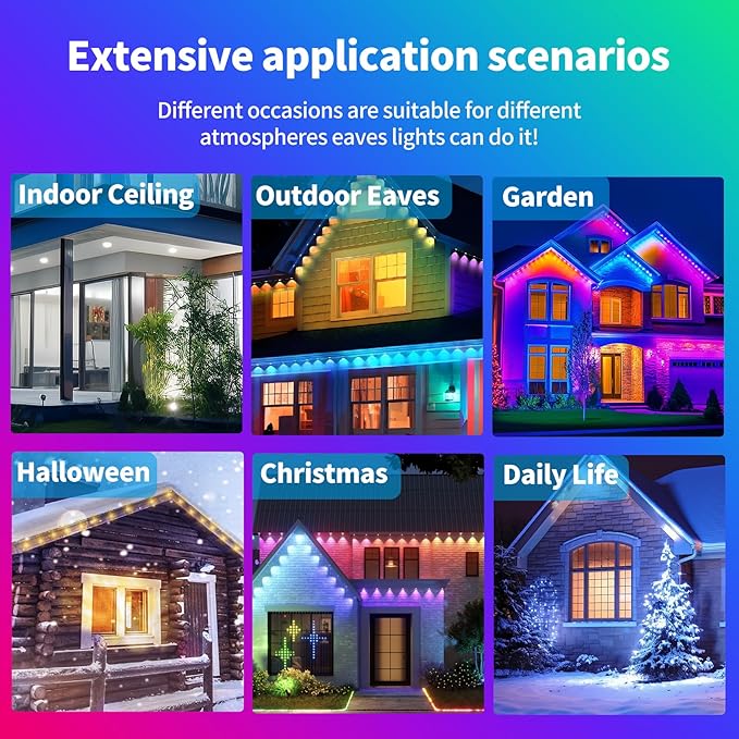 Vanesa 200ft Permanent Outdoor Lights, IP67 Waterproof with App & Remote Control, Outdoor Permanent Lights for House Fit for Christmas/Halloween/Party/Daily Decoration, House Roof
