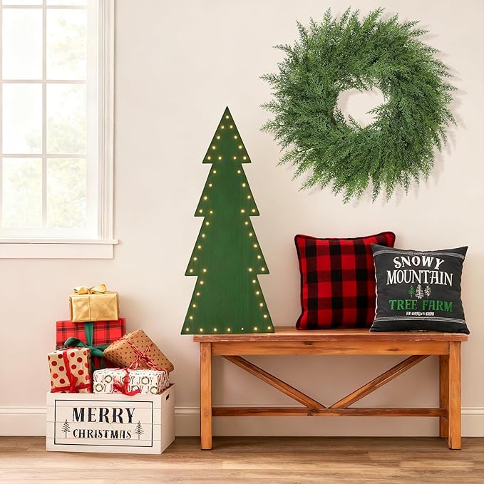 Lush Christmas Wreaths for Front Door Christmas Decorations 24 inch Real Touch Faux Cedar Wreath Winter Wreath Large Green Wreaths for Windows Outdoor Indoor Walls Home Xmas Holiday Decor