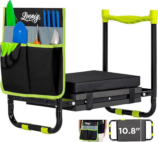 10.8¡± Wide Garden Kneeler and Seat, Heavy Duty Foldable Gardening Stool with Tool Belt Pouch, Included Thickened Kneeling Pad, Portable Gardening Bench Chair for Seniors & Parents