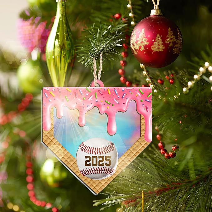 FLAGWIX Baseball Ornaments for Christmas Tree - 2D Flat (Not 3D) Suncatcher Christmas Ornaments 2025 - Baseball Gifts for Sporty Girls, Baseballs Player Gifts for Teen Girls Daughter Granddaughter