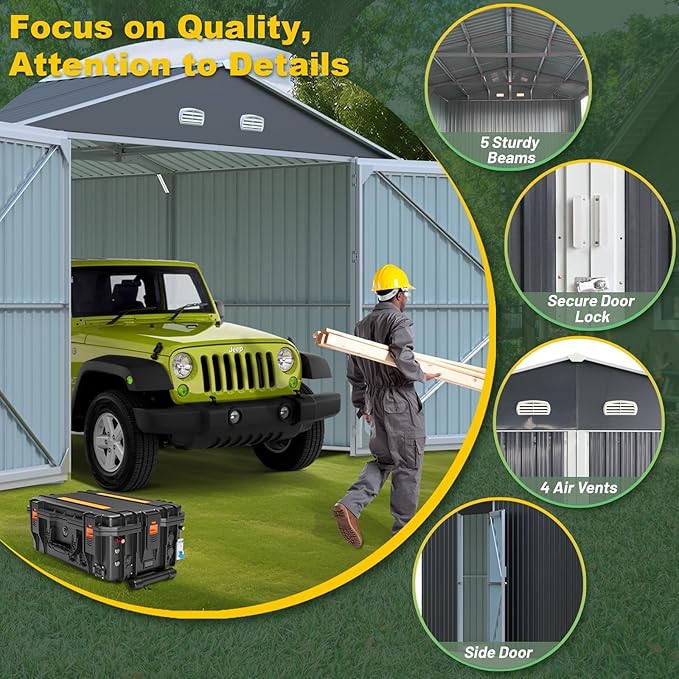 Outdoor Storage Shed 20x13 FT, Sheds & Outdoor Storage Clearance - Metal Garage Shed for Car, Truck, Bike, Garbage Can, Lawnmower - Backyard Tool House Building with 2 Doors and 4 Vents