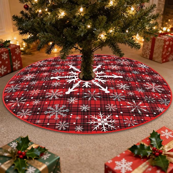 48 Inch Snowflake Christmas Tree Skirt – Holiday Tree Mat for 6 to 7.5 Ft Trees, Durable & Soft Christmas Decorations for Home, Living Room, Party, Winter Xmas Holiday Decor